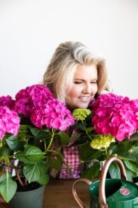Skye Hamilton with hydrangeas