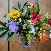 Floral arrangement viewed from above