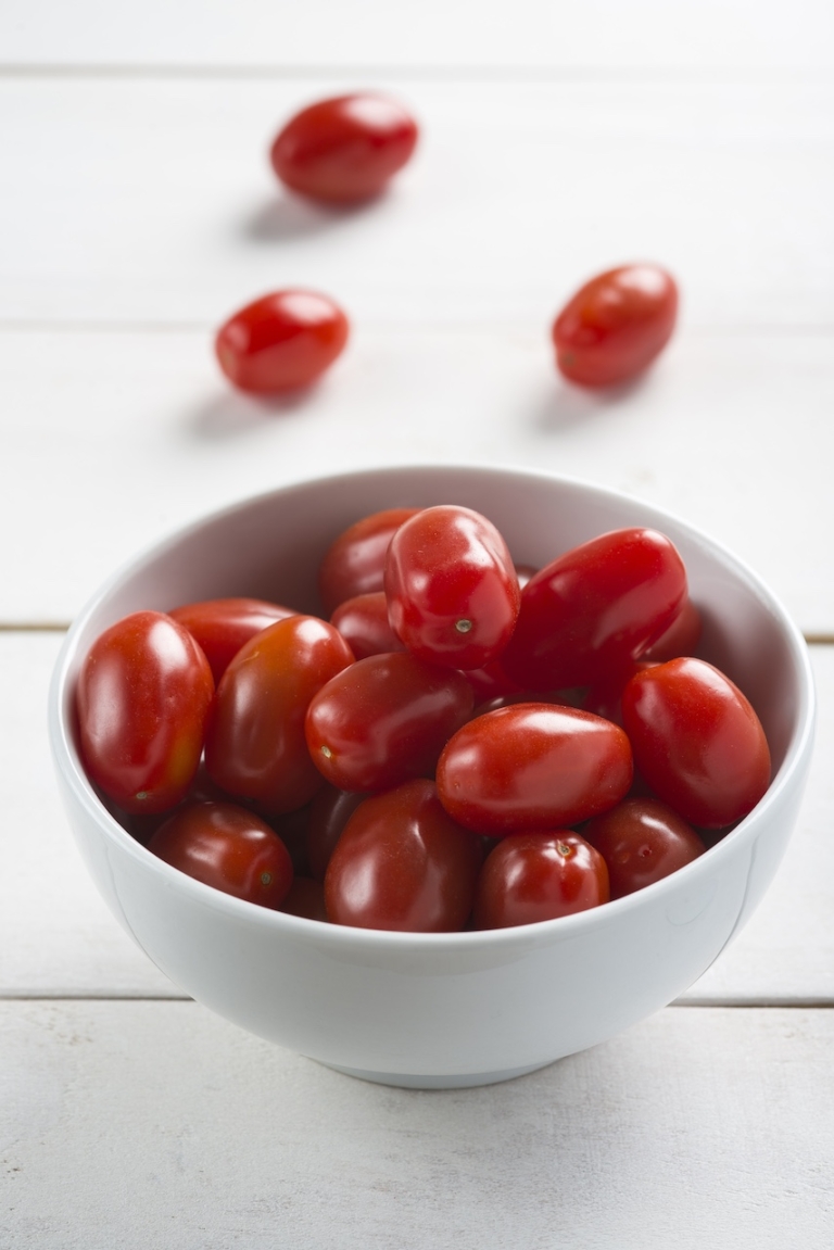 Bowl of red cherry tomatoes.
